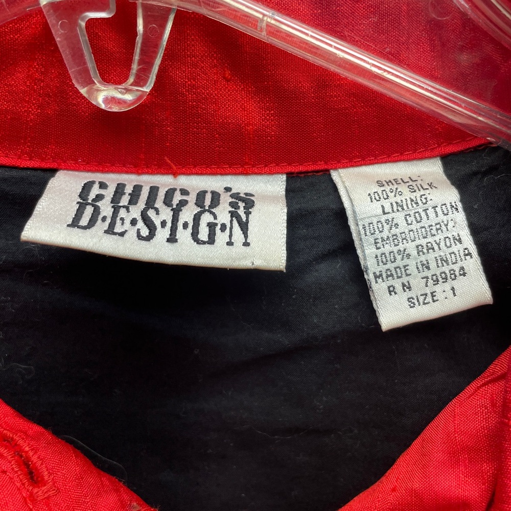 Chico’s Red Black Silk Beaded Patchwork Jacket Sz… - image 6